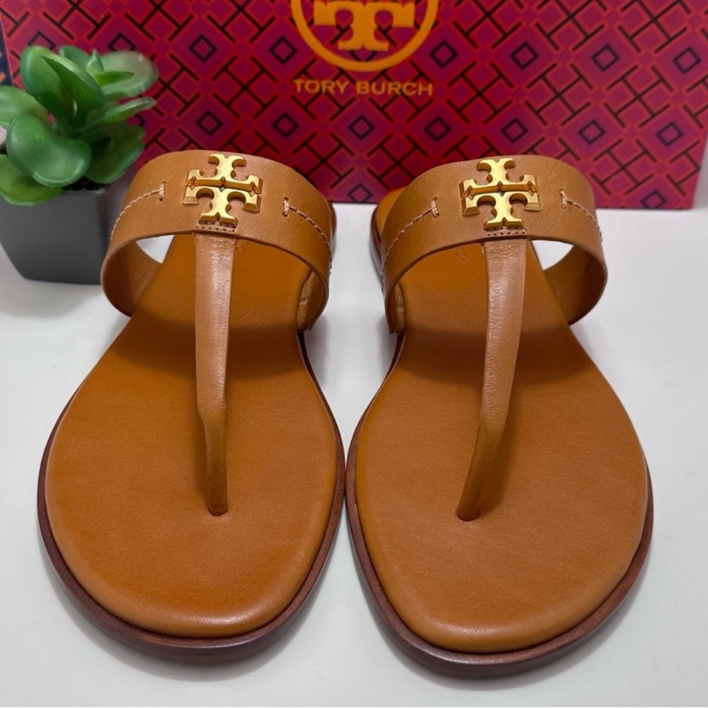Tory Burch Tan Sandals with Gold Logo